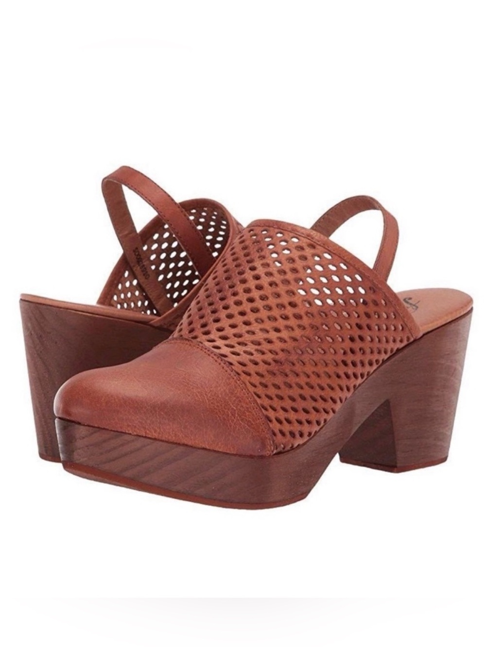 Free People Logan Tan Perforated Leather Slingback Clog Heels - Picture 14 of 15